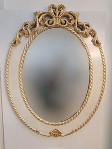 SPECCHIO DA PARETE OVALE CORNICE IN LEGNO AVORIO E FOGLIA ORO - Imagen 1 de 4