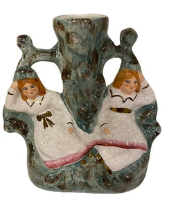 Antique Staffordshire Figurine Spill Vase, Two Angels / Women Sitting in a Tree - Picture 1 of 8