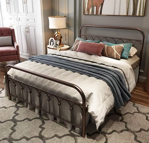 Metal Bed Frame Full Size with Vintage Headboard and Footboard Platform Base Wro - Picture 1 of 9