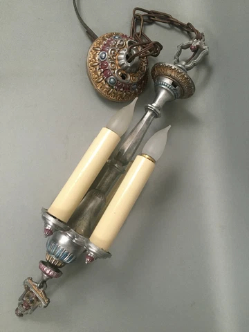 ANTIQUE ART DECO RIDDLE CO. DESIGN FOUR-LIGHT ALUMINUM PENDANT LIGHT Cover