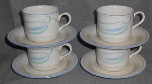 Set (4) Lenox HIMMELBLAU PINSELSTRICHE MUSTER Tassen und Untertassen MADE IN USA - Bild 1 von 5