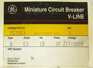 GENERAL ELECTRIC GE V-Line B63 Circuit Breaker 3 Pole 63 Amp 277 480V V17363 - Picture 1 of 1