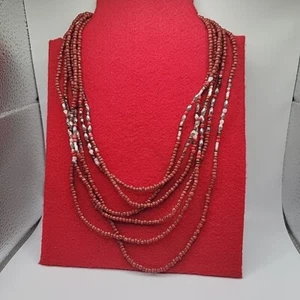 Collar Vintage 6 Hilos Semilla Cuentas Granate Blanco Tono Plata Bronce Ajustable - Imagen 1 de 9