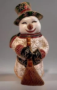 Copper Cloisonne Enamel Snowman  7” Figurine Christmas - Picture 1 of 12