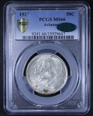 1937 Arkansas Commemorative Half Dollar - 50c PCGS MS66 CAC ✅ - PCGS Gold Shield - Image 1 of 4