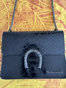 Stunning Marina Galanti Italy Black Leather Snakeskin Crossbody Bag Handbag - Picture 1 of 19