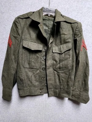WWII USMC Marine Corps Ike Jacket Named Green Wool  - Image 1 of 4