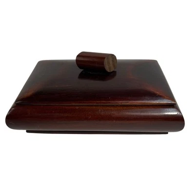 Cherry Wood Keepsake Box MCM Lid Trinket Jewelry Lacquer Finish Wood Handle - Image 1 of 4