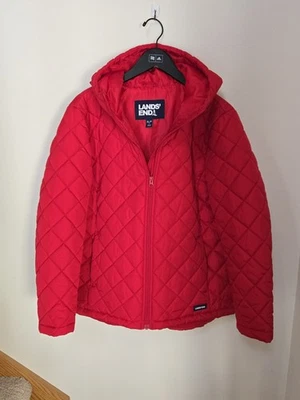Lands End Women's Petite XL Jacket Light Weight Quilted Hood Zip Closure Red - Image 1 of 4