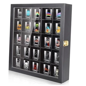 Shot Glass Display Case, 25 Slots Shot Glass Holder with Door, Wall Mounted - Picture 1 of 8