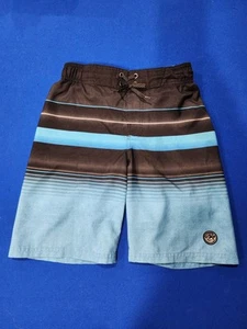 Zero X Posur BOYS SWIM TRUNKS Black/BLUE Stripes SIZE S-8 drawstring - Picture 1 of 10