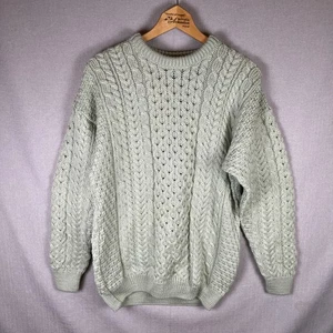 Vintage Carraig Donn Aran Zopfmuster Pullover Größe Large Fischer Wolle Irland - Bild 1 von 8