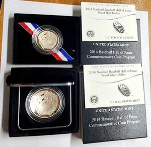 2014 National Baseball Hall Of Fame Commemorative Silver Dollar & Half Dollar - Picture 1 of 3