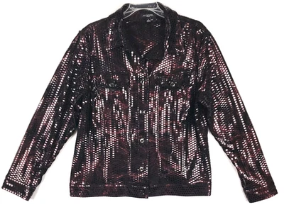 Notations Woman Jacket Size 1X Purple Red Reptilian Button Front - Image 1 of 4