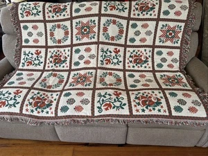 Vintage Christmas Holiday Winter Throw Blanket Reversible Santa Tree Wreath - Picture 1 of 11