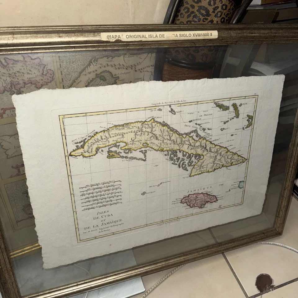 ОРИГИНАЛЬНАЯ АНТИКВАРНАЯ ГРАВИРОВАННАЯ КАРТА КУБА ЯМАЙКА 1780 РИГОБЕРТ БОНН 1700-е В РАМКЕ - Изображение 1 из 2