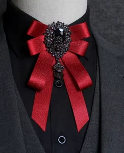 Mens British Vampire Gothic Tie Red and Black Wedding Cosplay - Picture 1 of 2