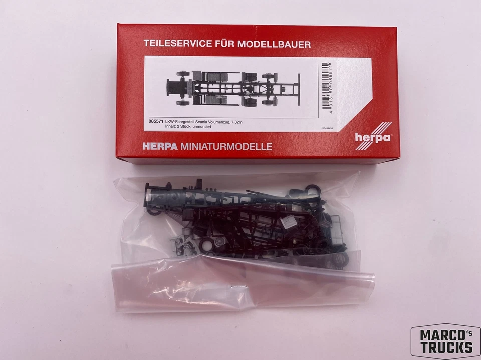 Herpa parts service truck chassis Scania volume train 7.82m, 2 pieces No. 85571  - Image 1 of 1