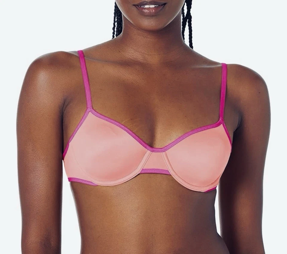 全新带标签 Hanes 36a Eco Luxe 无衬里钢圈文胸 DHY208 粉红色闪光/紫红色羽毛 — 第 1/1 张图片