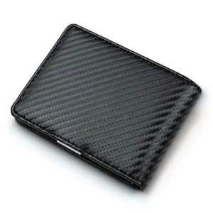 Leather Slim Men's Wallet Carbon Fiber Case & Money Clip US - Picture 1 of 5