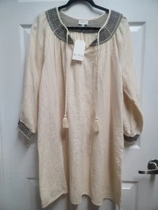 Cream and Black Midi Dress with Scoop Neck and Bishop Sleeves Size XL - Picture 1 of 10