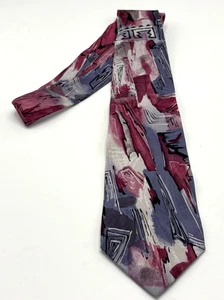 Meeting Street Tie Long 54” Silk Abstract Red Purple Gray Geometric Handmade USA - Picture 1 of 10