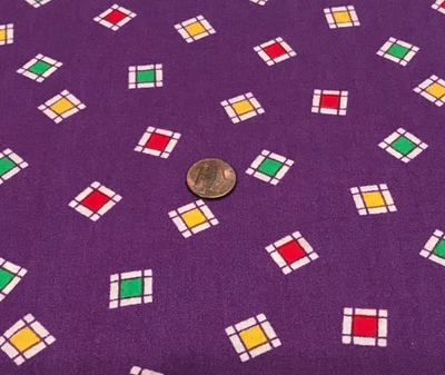 Squares (Red*Green*Yellow) on Purple * 100% Cotton * 8" x 22" * Unbranded * - Image 1 of 2