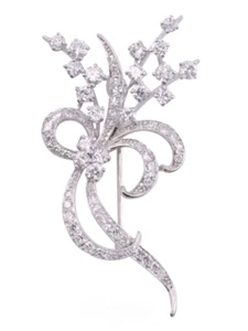 Edwardian Brilliant Cubic Zirconia In 935 Silver Women's Fashion Floral Brooch - Picture 1 of 3