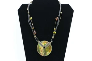 J1C Chico's: Multi-Strand Necklace w/ Large Abstract Painted Enamel Pendant  - Picture 1 of 6
