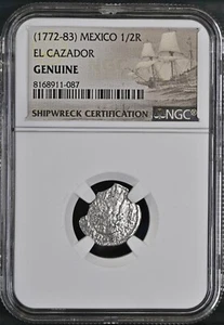 1772-1783 Mexico 1/2 Real El Cazador Silver Shipwreck Coin NGC Graded #087 - Picture 1 of 3