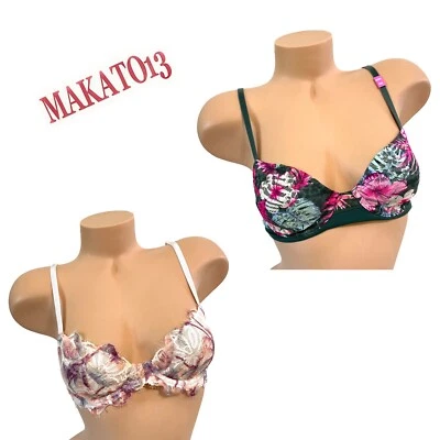 Victorias Secret PINK 32B Unlined Demi Lace Bra Set Of 2 Floral NEW - Image 1 of 4