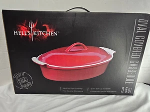 HELLS KITCHEN OVALE BEDECKTE KASSEROLLE 3,5 QT. kochschale rot Braten Backofen - Bild 1 von 5
