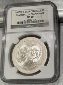 2013-P $1 5-Star Generals Marshall & Eisenhower Silver Dollar NGC MS70 - Picture 1 of 2