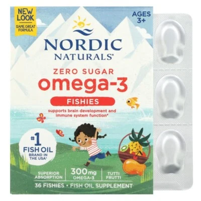Nordic Naturals, Omega-3 Fishies, Ages 3+, Tutti Frutti, 300 mg, 36 Fishies
