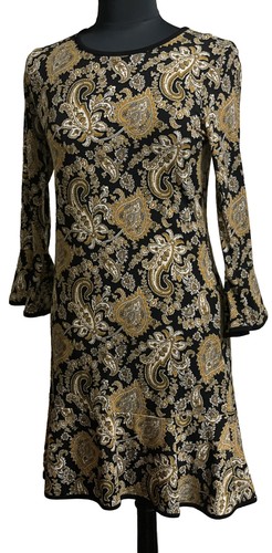 Abito Michael Kors oro base nero taglia S calendula nuovo con etichette