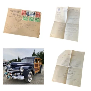 1949 French Automobile Club Letter & 1948 Ford Woody Specs WWII Vet Austin TX - Picture 1 of 10