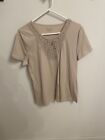 Woman's Charter Club size L tan short sleeved blouse with embrodered neckline