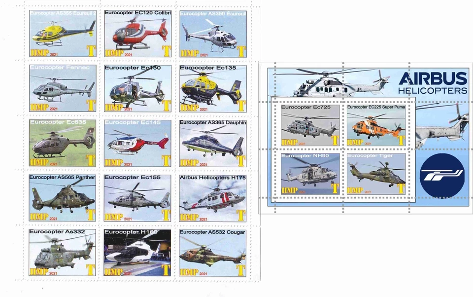 Stamp sheet+block Airbus Helicopters Company 2021 Transnistria issue - Image 1 of 1