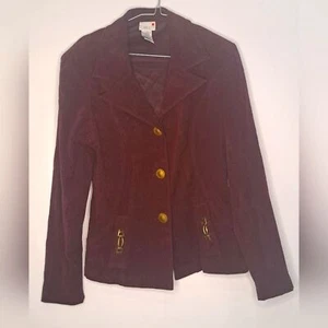Vintage Scarlett Velour Burgundy Blazer Brass Buttons Accents Red Size 7/8 - Picture 1 of 8