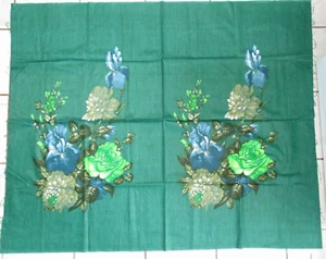 Vintage Fabric Green with Large Scale Flower Print Panel 54x44 Home Decor - Picture 1 of 6