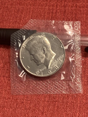 1982 P Kennedy Half Dollar from Original Souvenir Mint Set BU (Uncirculated) Cover