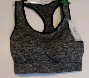 HANES SEAMLESS RACERBACK REMOVABLE PADS PULLOVER SIZE LARGE HEATHER BLACK NWT - Picture 1 of 8