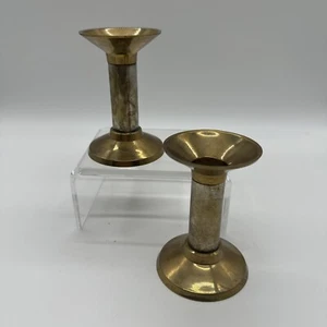 Juego de 2 Candelabros de Latón 4” Columna Dorada Iglesia Boda Navidad MCM - Imagen 1 de 15