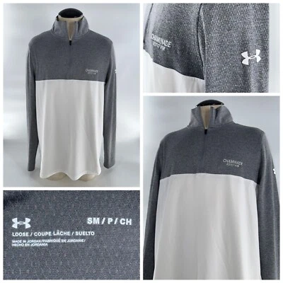 Pullover Under Armour 1/4 Cremallera Hombres S Gris Blanco Poliéster Chaminado CP YGI J4-88 Foto 1 de 4