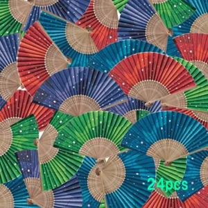 Japanese Pattern Sensu Folding Fan, authentic fan, made of bamboo, set of 24pcs - Picture 1 of 10