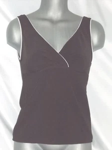 Lands End Swim Top Size 4 Brown White Pipping New - Picture 1 of 4