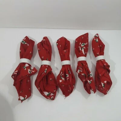 Juego de 5 servilletas y anillos de tela de Navidad de ganso vintage de gansos rojos Foto 1 de 4