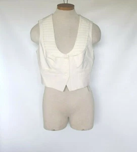 Neu mit Etikett 198 $ Wert Winter weiß Twill Perlen Schalkragen Weste Knöpfe vorne Größe 4 - Bild 1 von 7