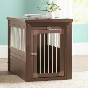 Wooden Dog Crate Table Decorative Pet Cage End Table Small Brown Furniture New - Picture 1 of 12