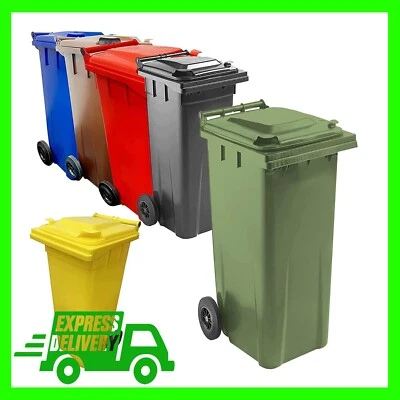 140L Compact Sized Strong Outdoo Coloured Wheelie Bins With Rubber Wheels & Lid - Image 1 of 2